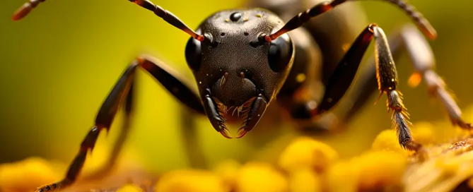 Faodvasító lóhangya makrófotón, korhadó fán. Gyakori kártevő, amely ellen szakszerű lóhangyairtás szükséges.