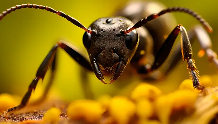 Faodvasító lóhangya makrófotón, korhadó fán. Gyakori kártevő, amely ellen szakszerű lóhangyairtás szükséges.